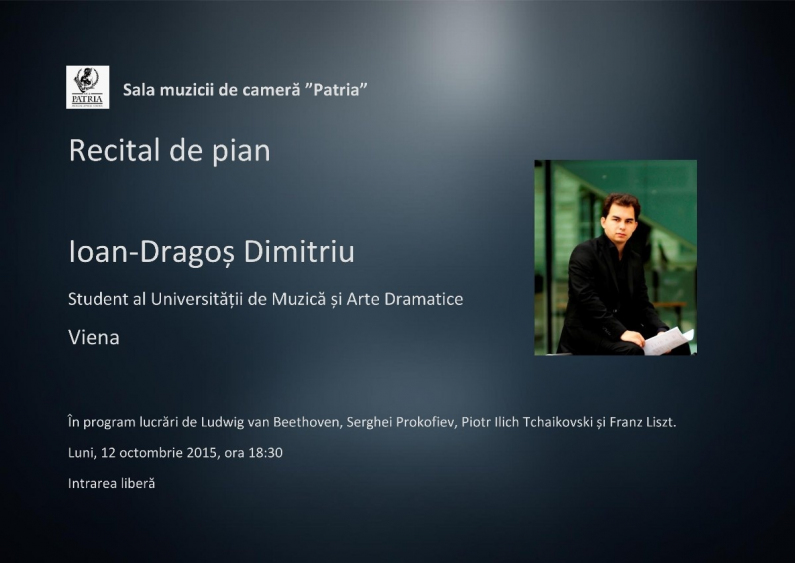 Recital al pianistului brașovean Ioan-Dragoș Dimitriu